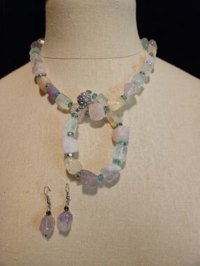 Multicolor Hawaiian Sea Glass Beaded Necklace, Bracelet and Earring Set.